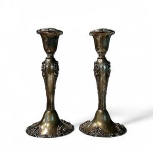 Godinger Antique Pair of Baroque Silverplated Candlestick Holders